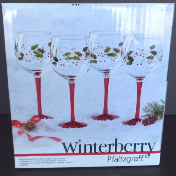 Pfaltzgraff Other - Winterberry Stem Crystal Wine Glasses Hand Painted